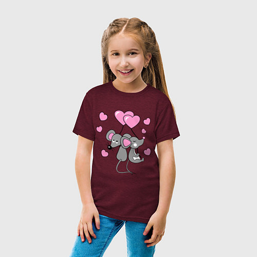 Детская футболка Влюбленные мышки / Меланж-бордовый – фото 4