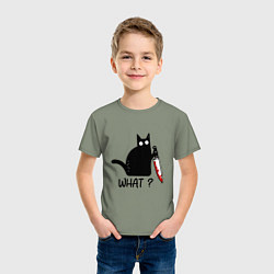 Футболка хлопковая детская What cat, цвет: авокадо — фото 2
