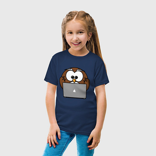 Детская футболка Сова с ноутбуком / Тёмно-синий – фото 4