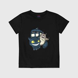Футболка хлопковая детская Tardis Totoro, цвет: черный
