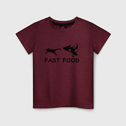 Футболка хлопковая детская Fast food черный, цвет: меланж-бордовый