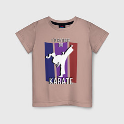 Футболка хлопковая детская Id rather do karate, цвет: пыльно-розовый