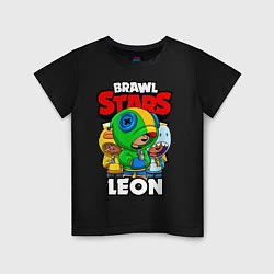 Футболка хлопковая детская BRAWL STARS LEON, цвет: черный