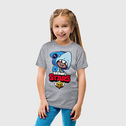 Футболка хлопковая детская Brawl Stars LEON SHARK, цвет: меланж — фото 2