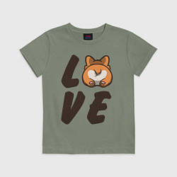 Футболка хлопковая детская Love Corgi, цвет: авокадо