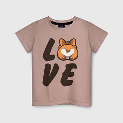 Футболка хлопковая детская Love Corgi, цвет: пыльно-розовый