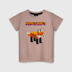 Футболка хлопковая детская Minecraft - лиса, цвет: пыльно-розовый