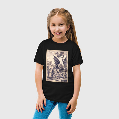 Детская футболка Рыцарь, пинающий Дракона баллада о рыцаре Джоне Ла / Черный – фото 4