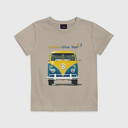 Футболка хлопковая детская Я люблю вас Yellow-blue bus, цвет: миндальный