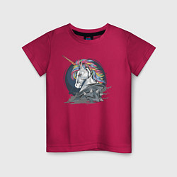 Футболка хлопковая детская Единорог Rock, цвет: маджента