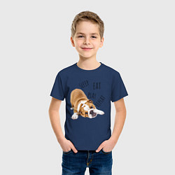 Футболка хлопковая детская Sleep Eat Play Repeat Бульдог, цвет: тёмно-синий — фото 2