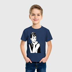 Футболка хлопковая детская Одри Хепбернхлопок, цвет: тёмно-синий — фото 2