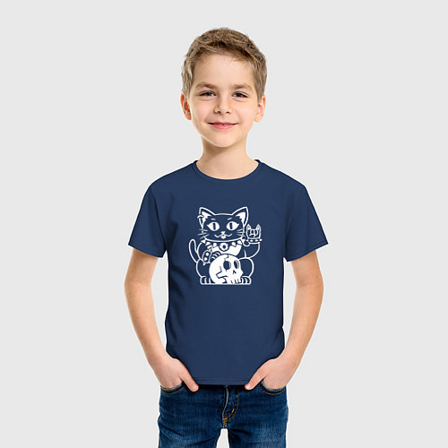 Детская футболка Кот рокер / Тёмно-синий – фото 3