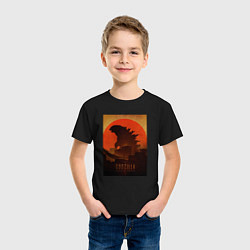 Футболка хлопковая детская Godzilla and red sun, цвет: черный — фото 2