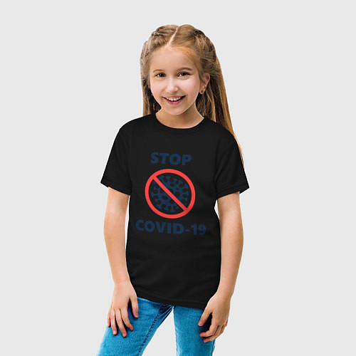 Детская футболка STOP COVID-19 / Черный – фото 4