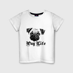 Футболка хлопковая детская Pug life, цвет: белый