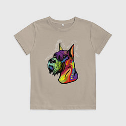 Футболка хлопковая детская Берегись шнауцеров!, цвет: миндальный