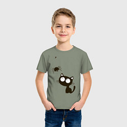 Футболка хлопковая детская Котик и паучек, цвет: авокадо — фото 2
