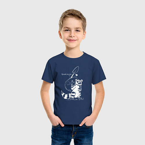 Детская футболка Курьер - Енот - Пенсия / Тёмно-синий – фото 3