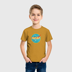 Футболка хлопковая детская NASA винтажный логотип, цвет: горчичный — фото 2
