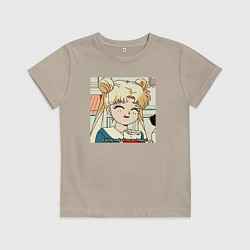 Футболка хлопковая детская Еда Делает Меня Счастливой! SM, цвет: миндальный