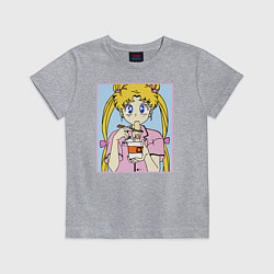Футболка хлопковая детская Sailor Moon Usagi Tsukino, цвет: меланж