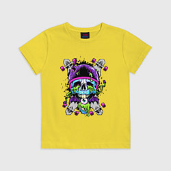 Футболка хлопковая детская Crazy skull - skateboard, цвет: желтый