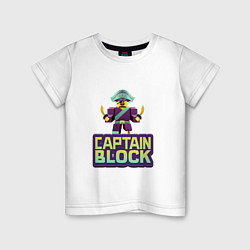 Футболка хлопковая детская Roblox Captain Block Роблокс, цвет: белый