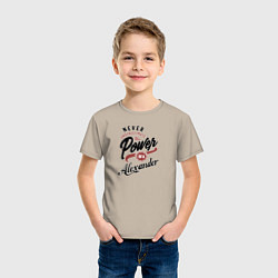 Футболка хлопковая детская Недооценивай силу Александра, цвет: миндальный — фото 2