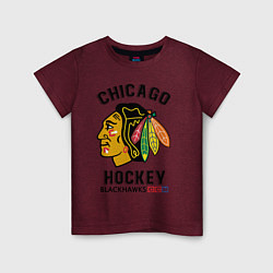 Футболка хлопковая детская CHICAGO BLACKHAWKS NHL, цвет: меланж-бордовый