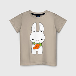 Футболка хлопковая детская Зайчик с морковкой, цвет: миндальный