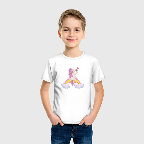 Детская футболка Pony unicorn on a rainbow / Белый – фото 3