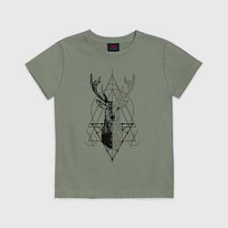 Футболка хлопковая детская Polygonal deer, цвет: авокадо
