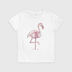 Футболка хлопковая детская Узорчатый фламинго, цвет: белый