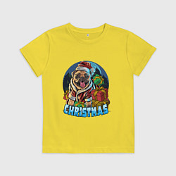 Футболка хлопковая детская Рождественский мопс, цвет: желтый