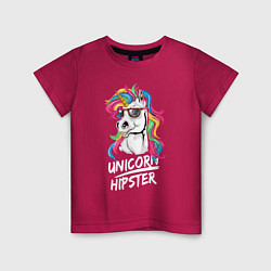 Футболка хлопковая детская Unicorn hipster, цвет: маджента