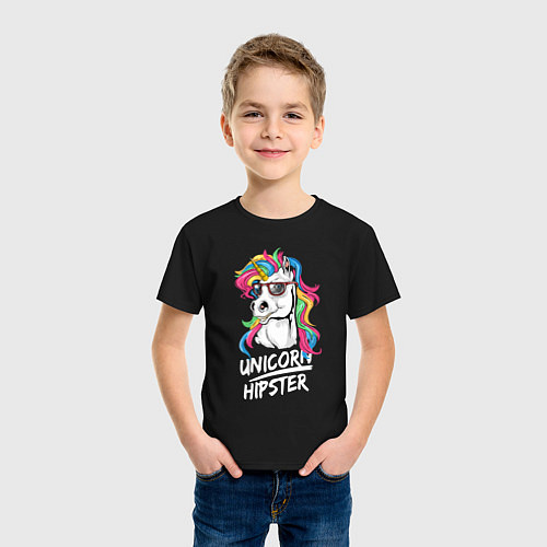 Детская футболка Unicorn hipster / Черный – фото 3