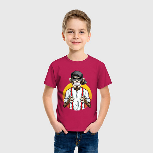 Детская футболка Monkey hipster / Маджента – фото 3