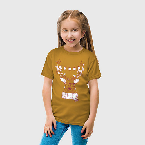 Детская футболка Рождественский олень / Горчичный – фото 4