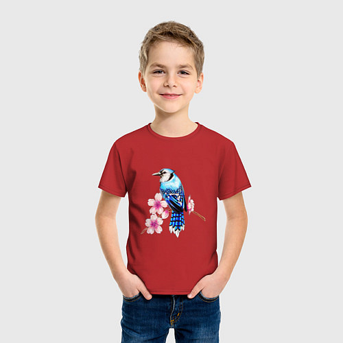 Детская футболка Сойка на ветке / Красный – фото 3