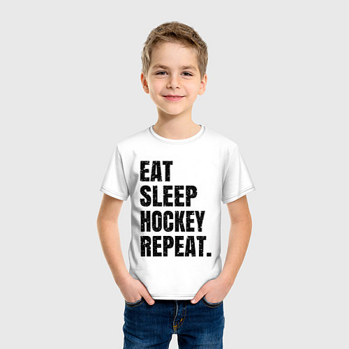 Детская футболка EAT SLEEP HOCKEY REPEAT / Белый – фото 3