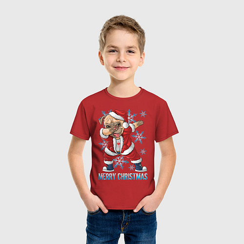Детская футболка Мопс Санта Клаус / Красный – фото 3