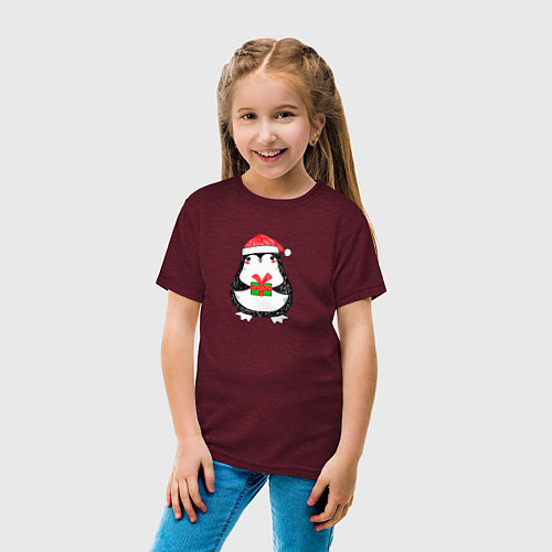 Детская футболка ПИНГВИНЁНОК парная / Меланж-бордовый – фото 4