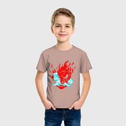 Футболка хлопковая детская Cyberpunk neon samurai, цвет: пыльно-розовый — фото 2