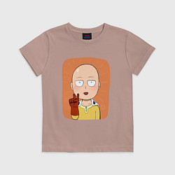 Футболка хлопковая детская Сайтама One Punch Man, цвет: пыльно-розовый