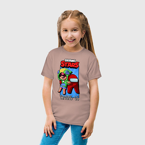 Детская футболка Leon Brawl Stars and Among Us / Пыльно-розовый – фото 4