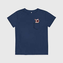 Футболка хлопковая детская ПОП карманный КОТ, цвет: тёмно-синий