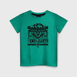 Футболка хлопковая детская Сахалин - остров мечты цвета зеленый — фото 1