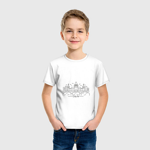 Детская футболка Город N в стиле лайн арт / Белый – фото 3
