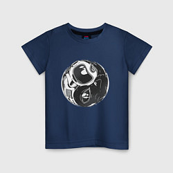 Футболка хлопковая детская Пришелец и космонавт Инь Янь, цвет: тёмно-синий